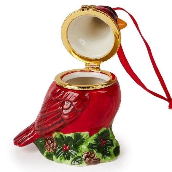 Red Cardinal Bird Trinket Box Figurine Christmas Ribbon Hanging Ornament Gift - Picture 4 of 4